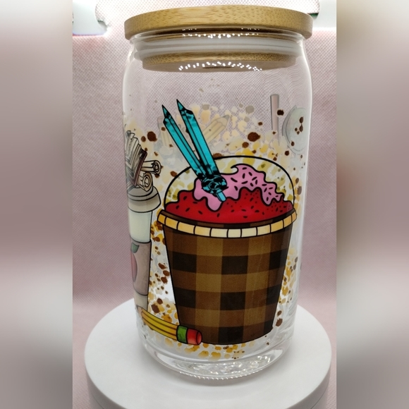 Teacher Life Glass Cup with Bamboo Lid and Glass Straw - NEW Handmade - Picture 8 of 9